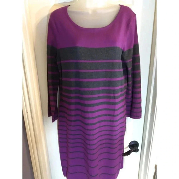 Spence Sweater Dress Maroon Black Stripes No Size Tag Bust 38 Length 39 - Picture 1 of 8